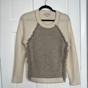 White + Warren Cream Tan Cashmere Sweater Fringe Size Medium
